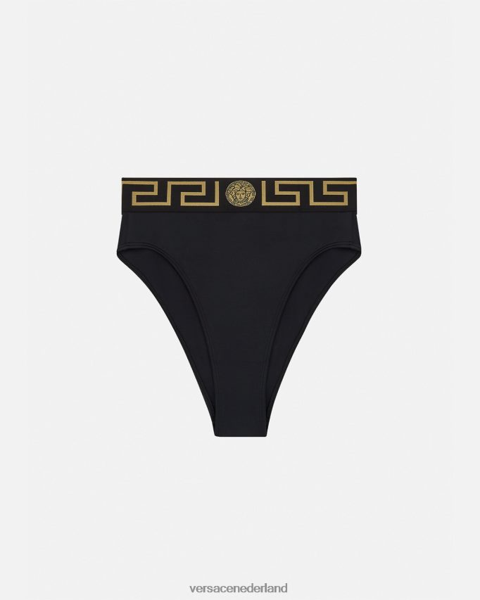 Versace Greca bikinibroekje met hoge taille en rand vrouwen zwart ondergoed en strandkleding J2T4F41153