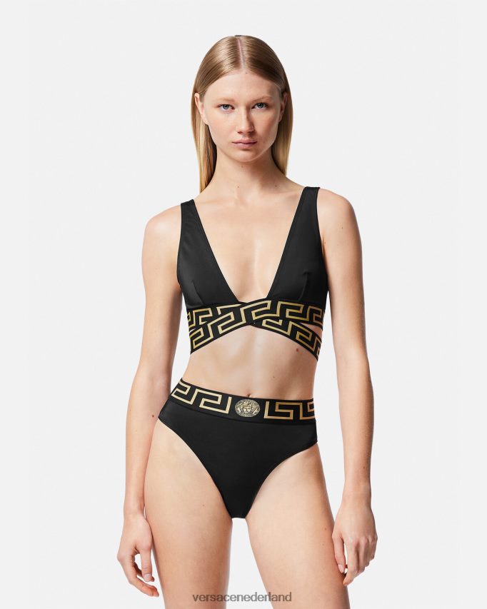 Versace Greca bikinibroekje met hoge taille en rand vrouwen zwart ondergoed en strandkleding J2T4F41153