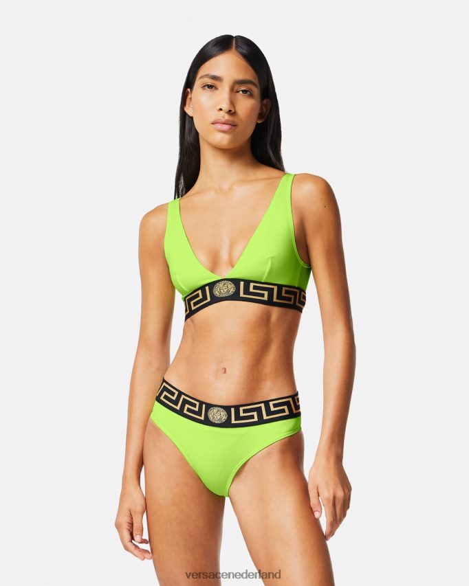 Versace Greca bikinibroekje met rand vrouwen limoen ondergoed en strandkleding J2T4F41176