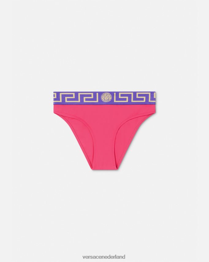 Versace Greca bikinibroekje met rand vrouwen roze en lila ondergoed en strandkleding J2T4F41177
