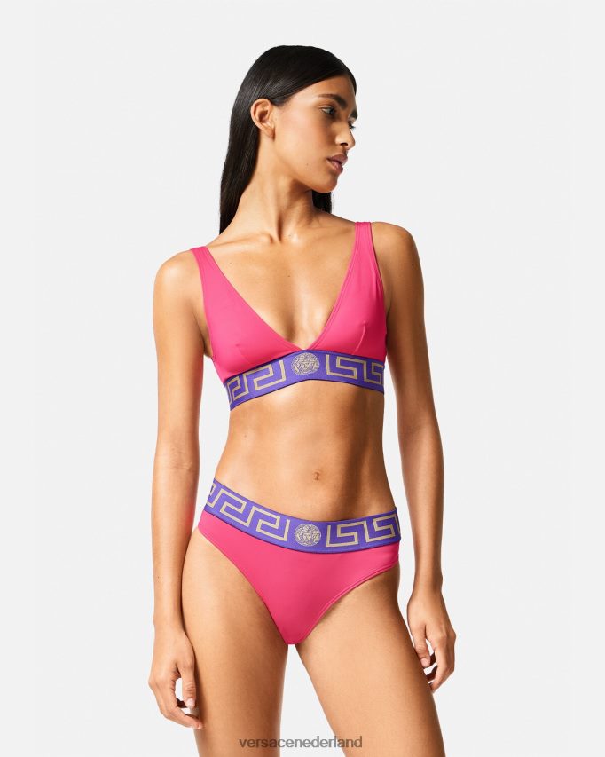 Versace Greca bikinibroekje met rand vrouwen roze en lila ondergoed en strandkleding J2T4F41177