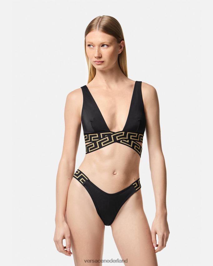 Versace Greca bikinibroekje met rand vrouwen zwart ondergoed en strandkleding J2T4F41157