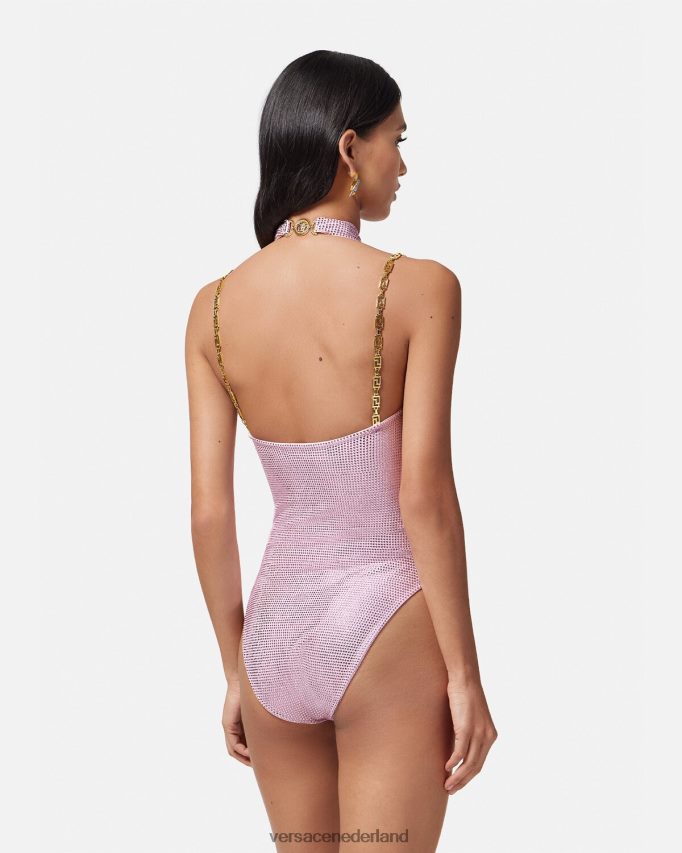 Versace Kristallen Greca-badpak vrouwen roze ondergoed en strandkleding J2T4F41124