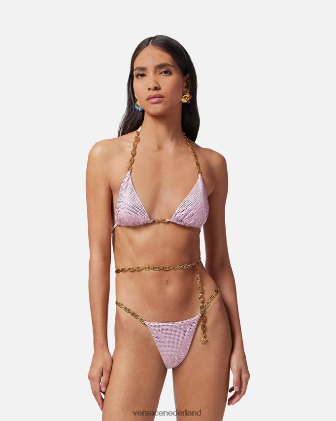 Versace Kristallen Greca bikinibroekje vrouwen roze ondergoed en strandkleding J2T4F41126