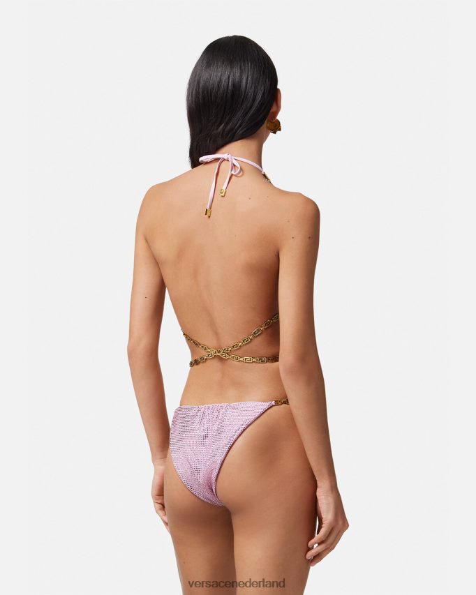 Versace Kristallen Greca bikinibroekje vrouwen roze ondergoed en strandkleding J2T4F41126