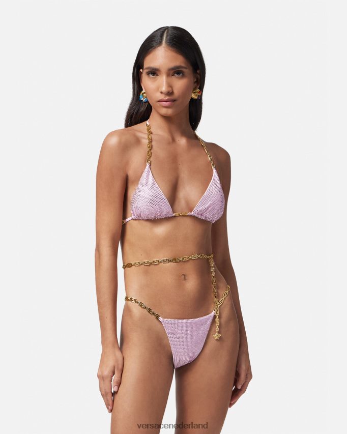 Versace Kristallen Greca bikinitopje vrouwen roze ondergoed en strandkleding J2T4F41125