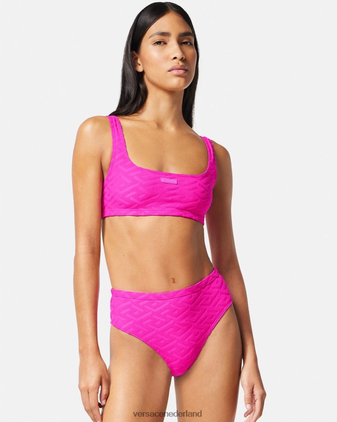 Versace La Greca bikinibroekje met hoge taille vrouwen fuchsia ondergoed en strandkleding J2T4F41183