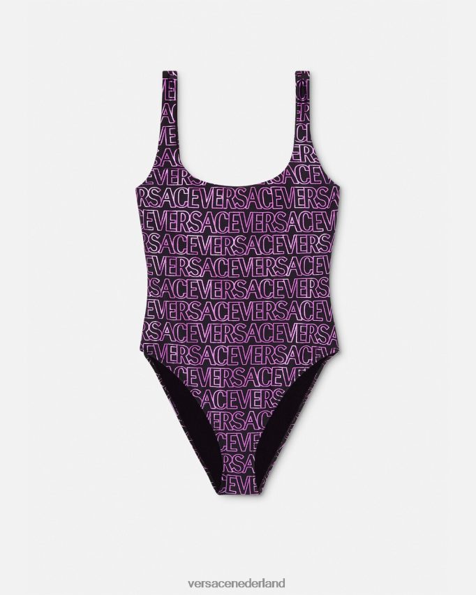 Versace allover badpak uit één stuk vrouwen fuchsia & print ondergoed en strandkleding J2T4F41169