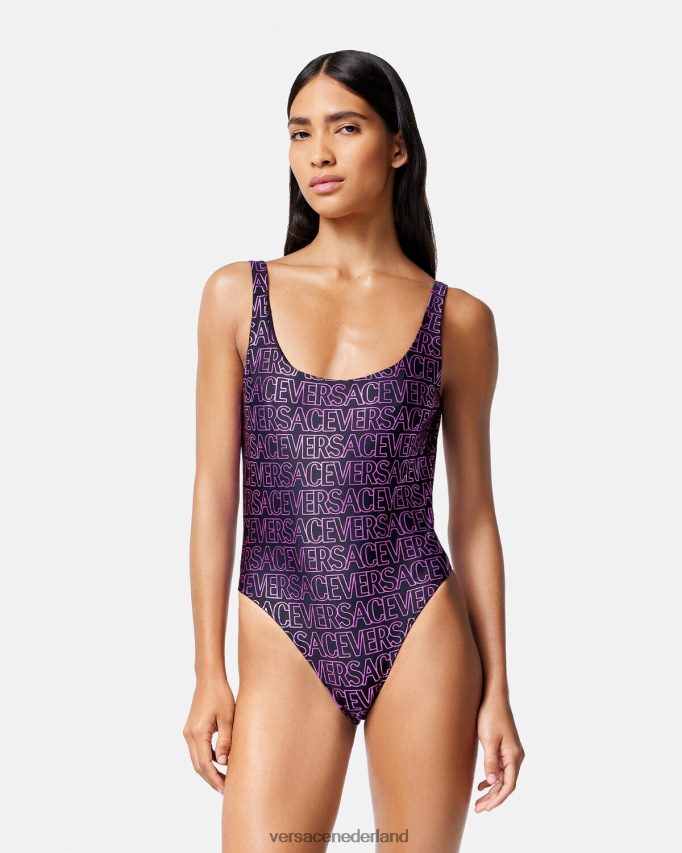 Versace allover badpak uit één stuk vrouwen fuchsia & print ondergoed en strandkleding J2T4F41169