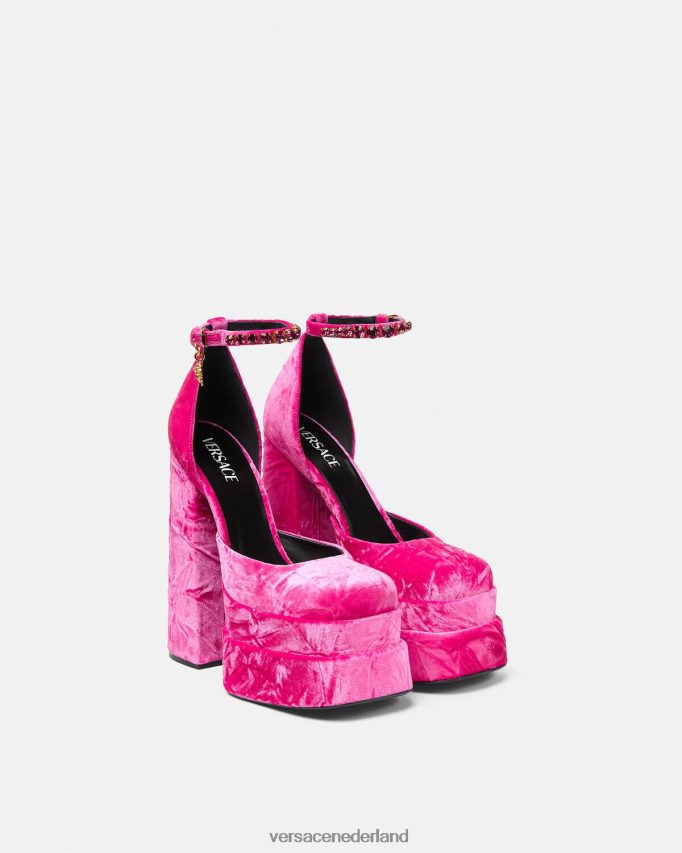 Versace medusa aevitas fluwelen platformpompen vrouwen roze schoen J2T4F4429