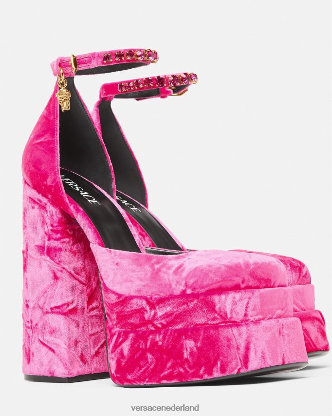 Versace medusa aevitas fluwelen platformpompen vrouwen roze schoen J2T4F4429