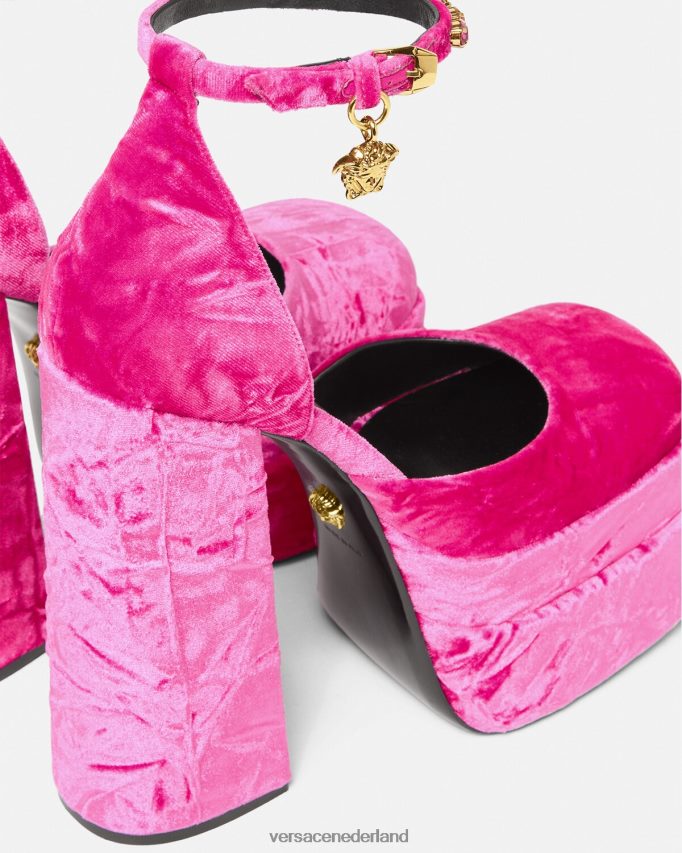 Versace medusa aevitas fluwelen platformpompen vrouwen roze schoen J2T4F4429