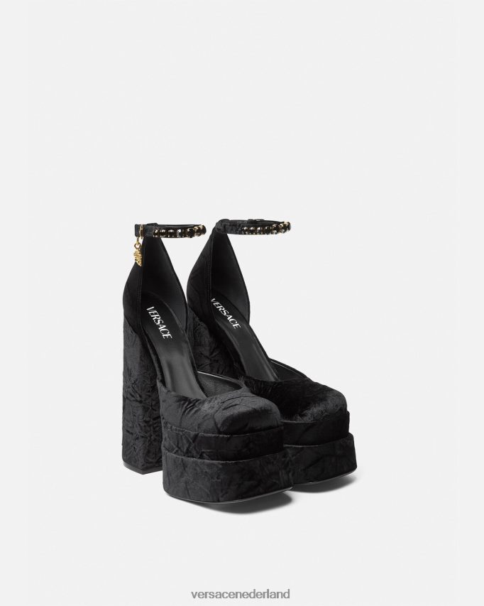 Versace medusa aevitas fluwelen platformpompen vrouwen zwart schoen J2T4F4428