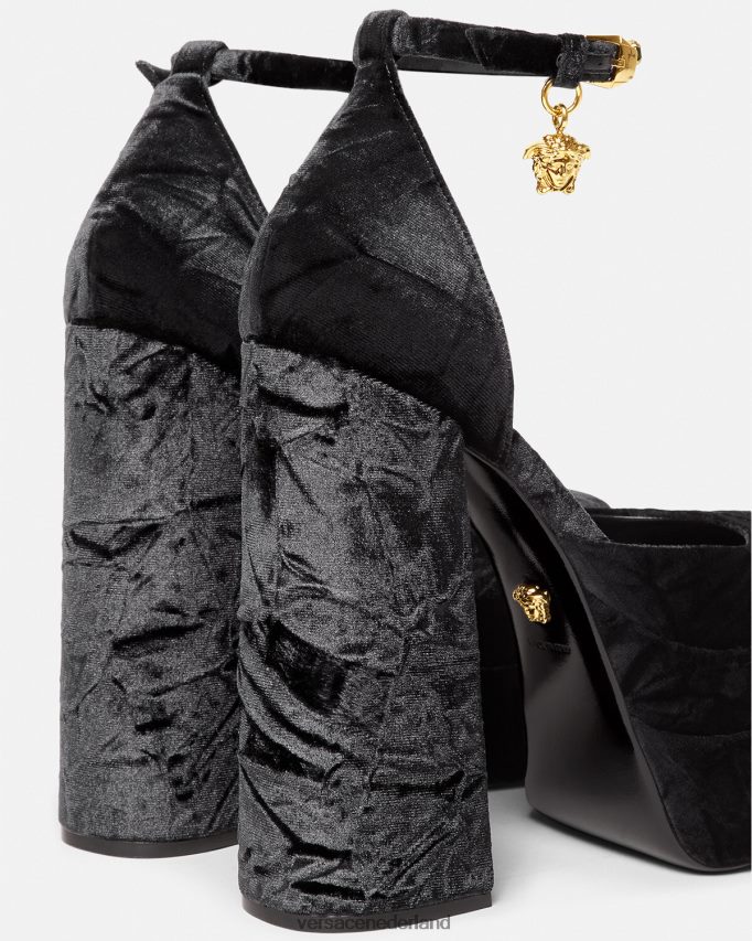 Versace medusa aevitas fluwelen platformpompen vrouwen zwart schoen J2T4F4428