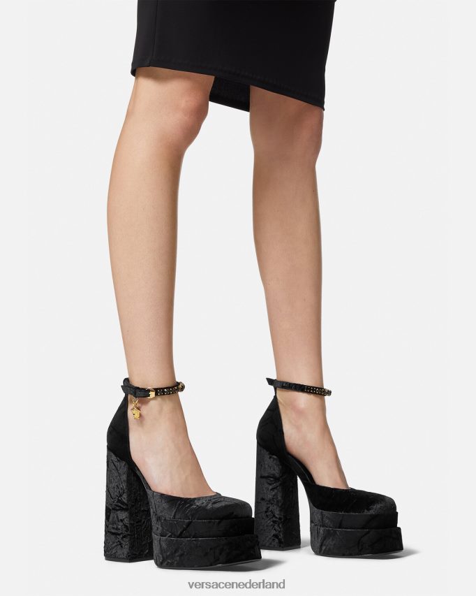 Versace medusa aevitas fluwelen platformpompen vrouwen zwart schoen J2T4F4428