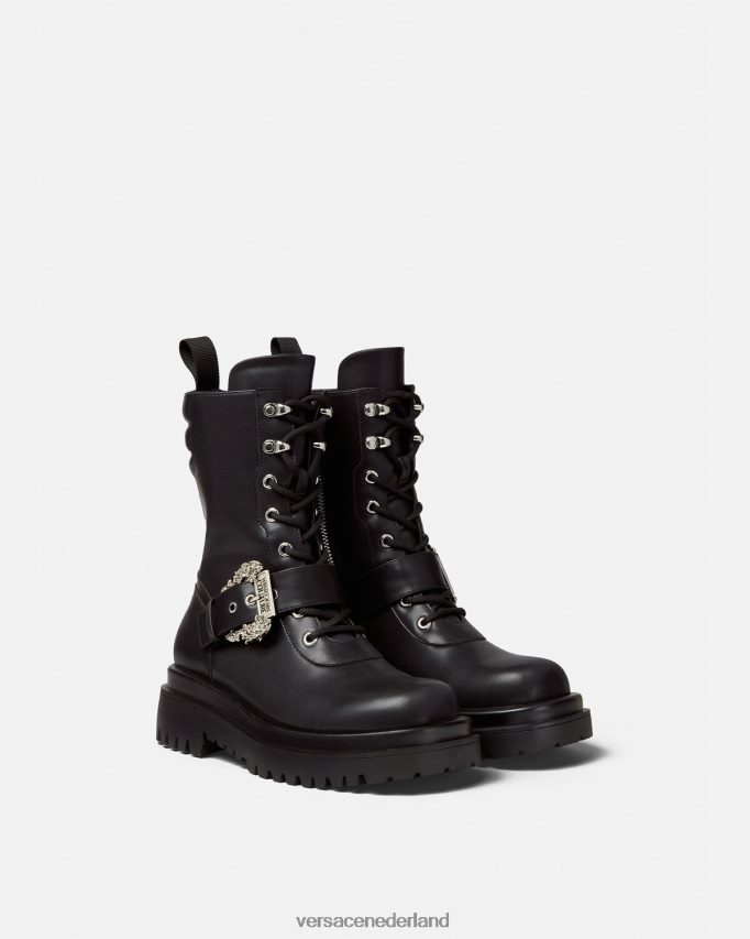 Versace trok gevechtslaarzen met barokke gesp vrouwen zwart schoen J2T4F42270
