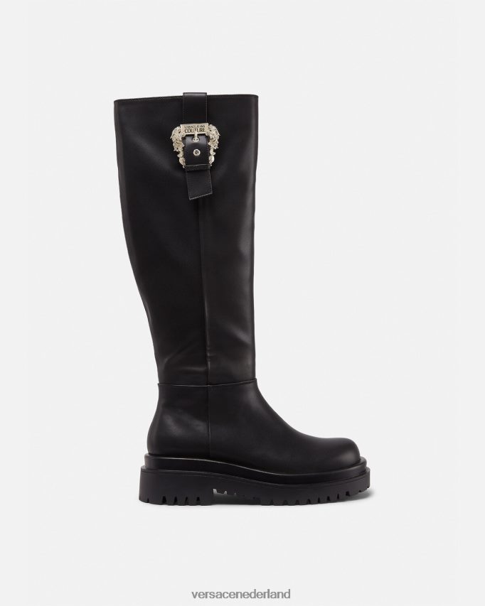 Versace trok kniehoge laarzen met barokke gesp vrouwen zwart schoen J2T4F42269