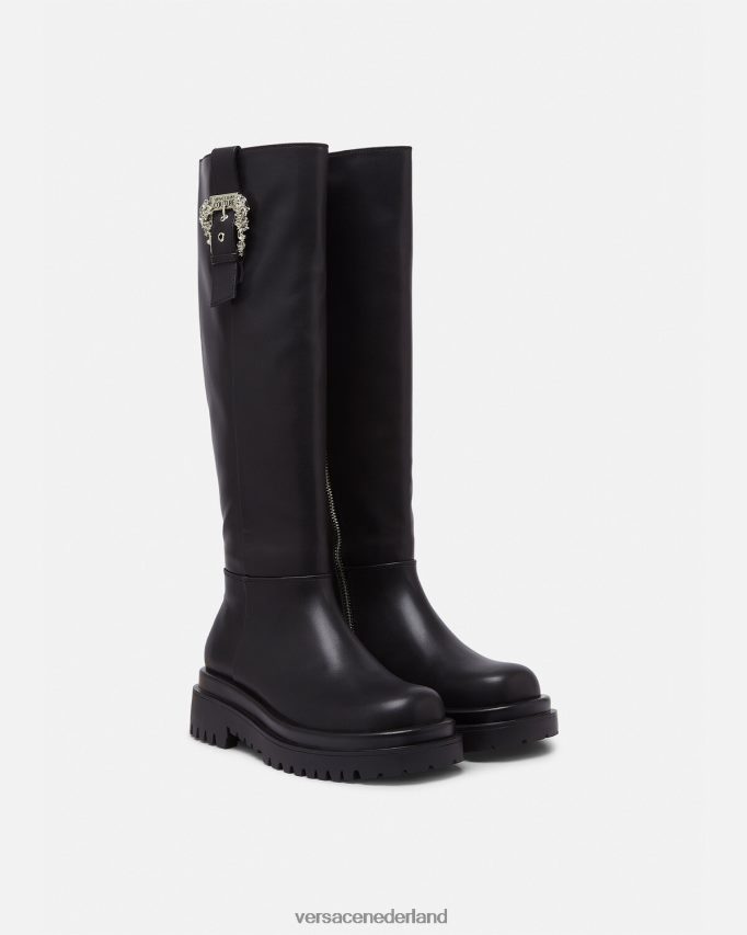 Versace trok kniehoge laarzen met barokke gesp vrouwen zwart schoen J2T4F42269