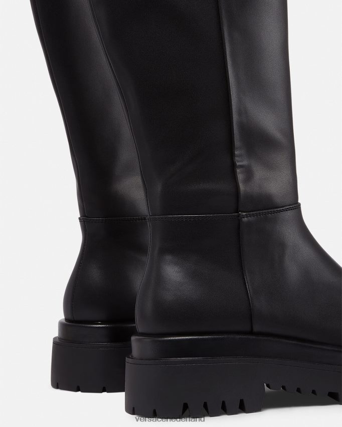 Versace trok kniehoge laarzen met barokke gesp vrouwen zwart schoen J2T4F42269