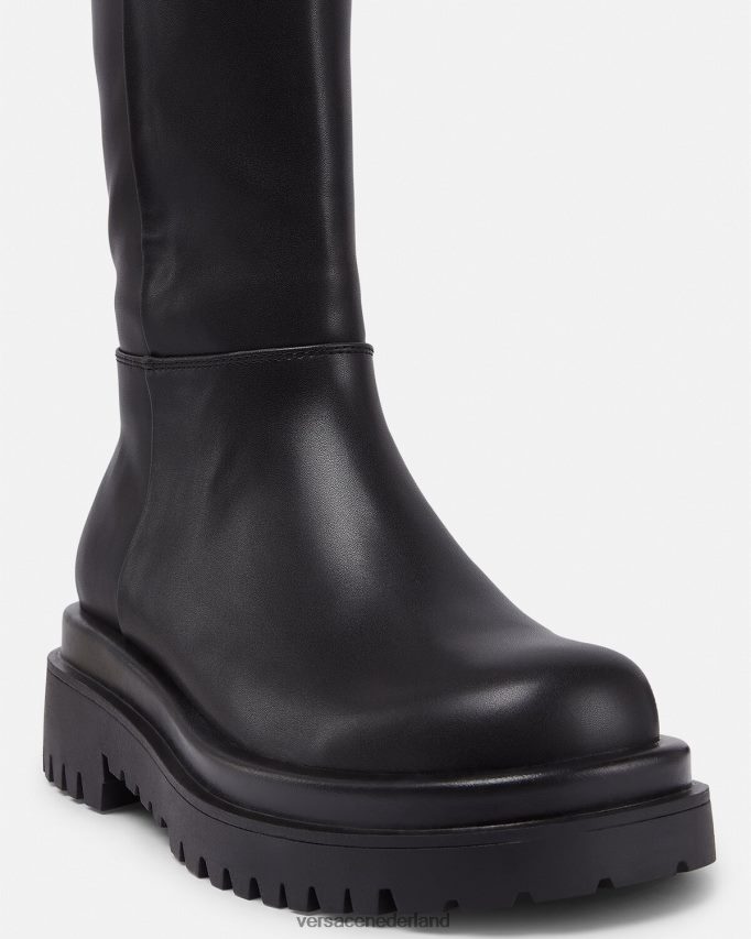 Versace trok kniehoge laarzen met barokke gesp vrouwen zwart schoen J2T4F42269