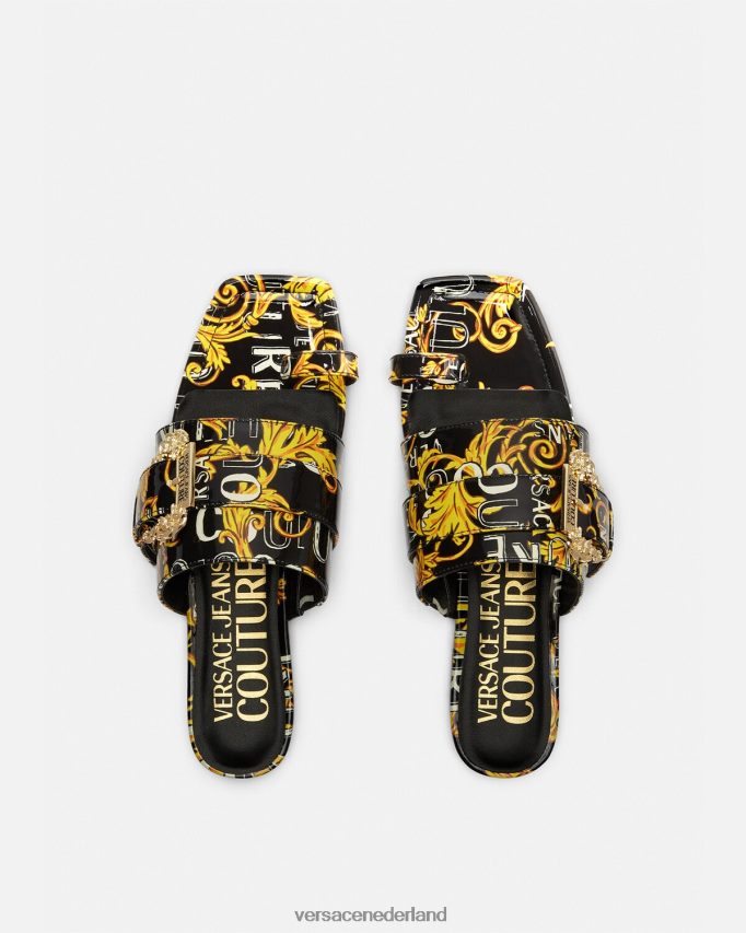 Versace Couture-muiltjes met Millie-logo vrouwen zwart goud schoen J2T4F42300