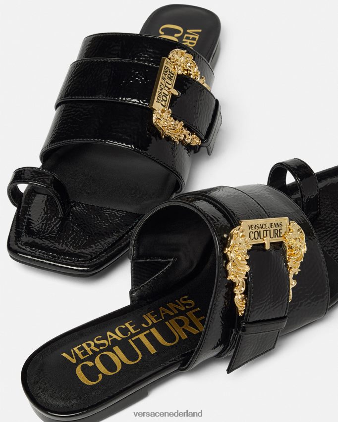 Versace Millie muiltjes met barokke gesp vrouwen zwart schoen J2T4F42301