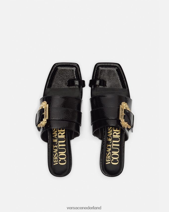 Versace Millie muiltjes met barokke gesp vrouwen zwart schoen J2T4F42301