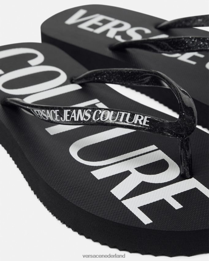 Versace Slippers met logo vrouwen zwart en afdrukken schoen J2T4F42286