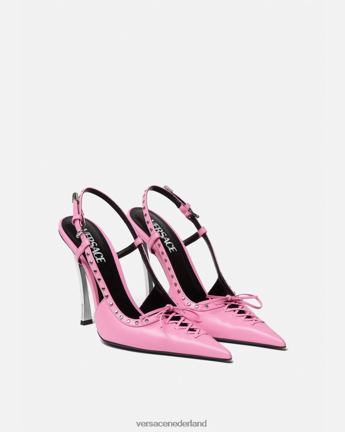 Versace slingback-pumps met veters en puntige punten vrouwen roze schoen J2T4F4389