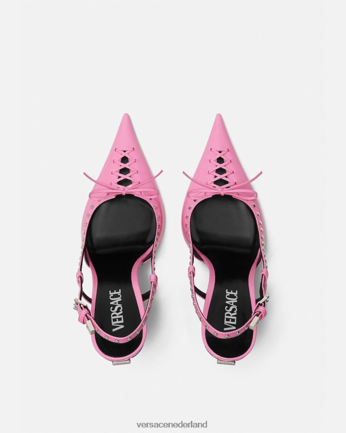 Versace slingback-pumps met veters en puntige punten vrouwen roze schoen J2T4F4389
