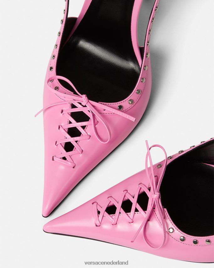 Versace slingback-pumps met veters en puntige punten vrouwen roze schoen J2T4F4389