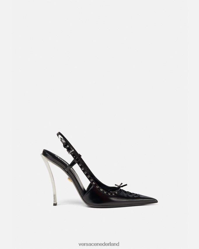 Versace slingback-pumps met veters en puntige punten vrouwen zwart schoen J2T4F4382