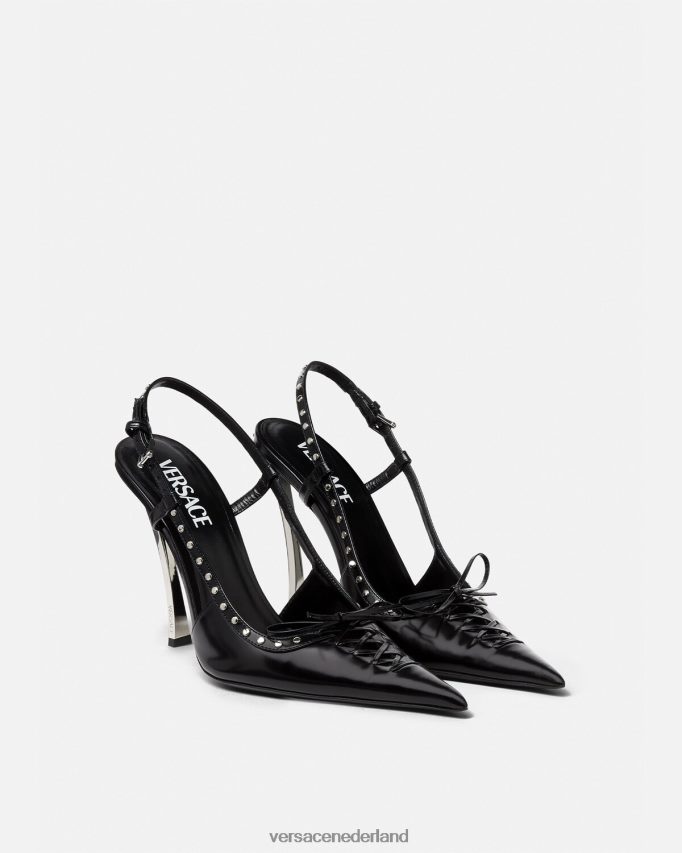 Versace slingback-pumps met veters en puntige punten vrouwen zwart schoen J2T4F4382