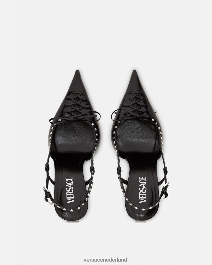 Versace slingback-pumps met veters en puntige punten vrouwen zwart schoen J2T4F4382