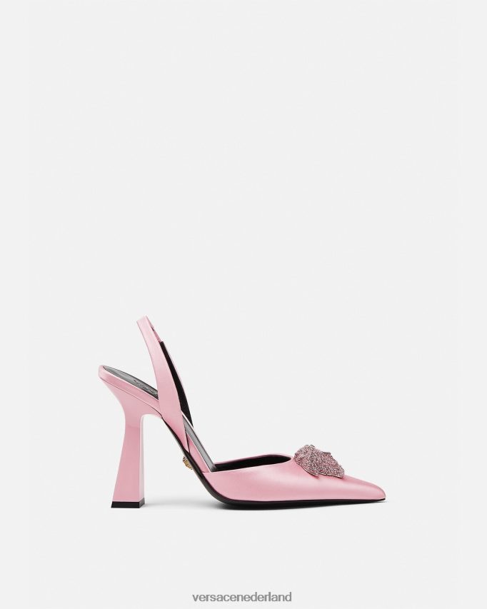 Versace Crystal la medusa satijnen slingback pumps vrouwen lichtroze schoen J2T4F4487