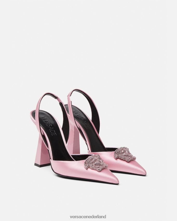 Versace Crystal la medusa satijnen slingback pumps vrouwen lichtroze schoen J2T4F4487
