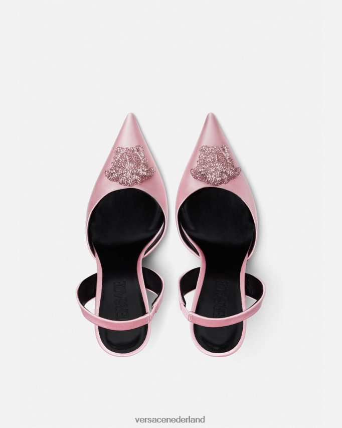 Versace Crystal la medusa satijnen slingback pumps vrouwen lichtroze schoen J2T4F4487