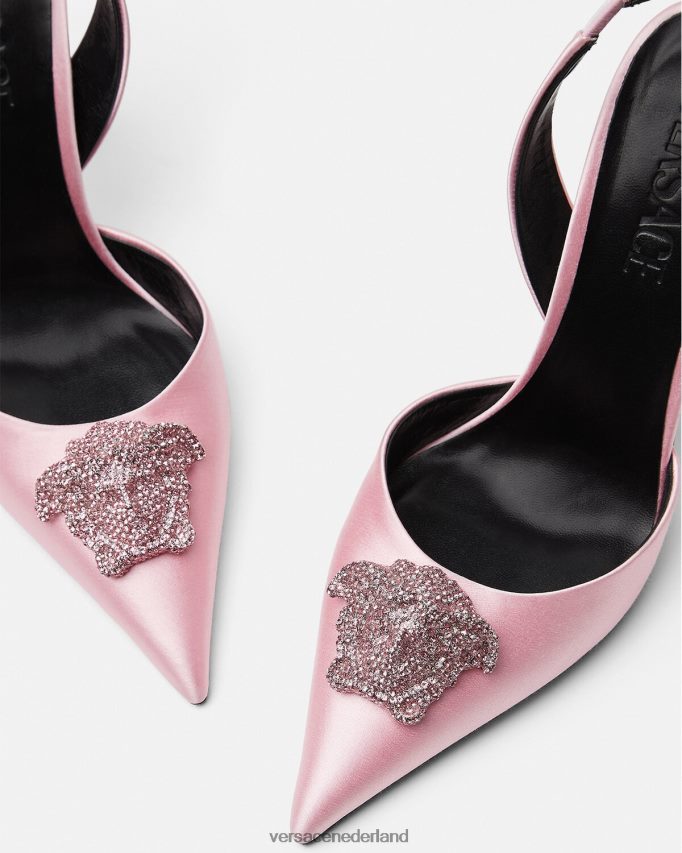Versace Crystal la medusa satijnen slingback pumps vrouwen lichtroze schoen J2T4F4487