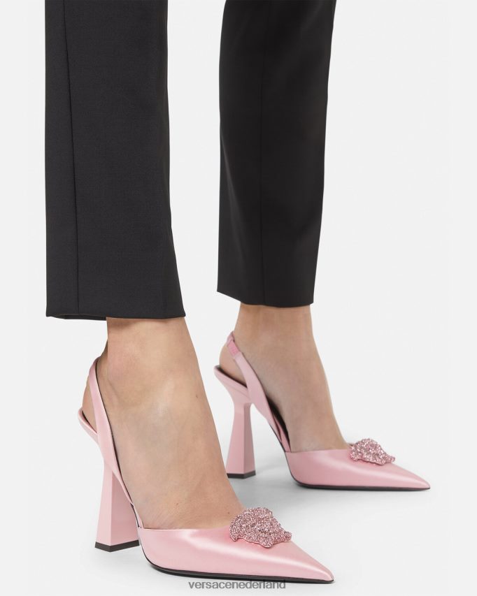 Versace Crystal la medusa satijnen slingback pumps vrouwen lichtroze schoen J2T4F4487