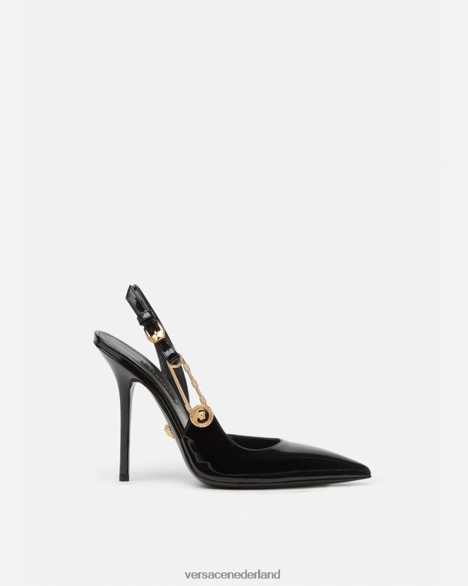 Versace Sling-back pumps van lakleer met veiligheidsspeld vrouwen zwart schoen J2T4F4490