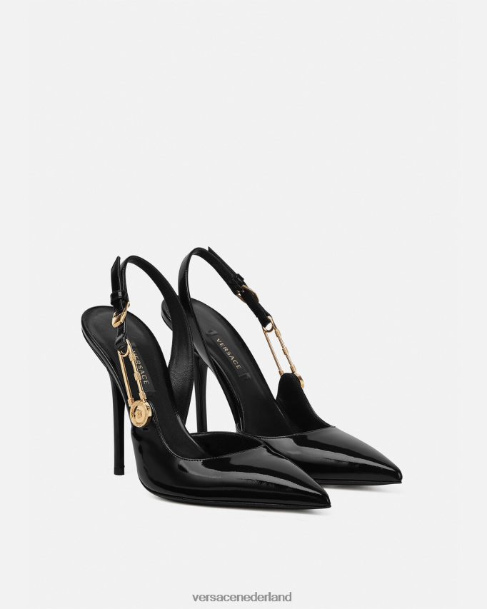 Versace Sling-back pumps van lakleer met veiligheidsspeld vrouwen zwart schoen J2T4F4490