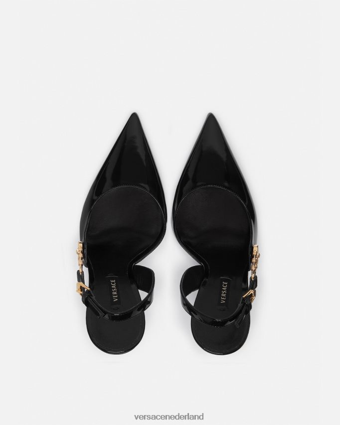 Versace Sling-back pumps van lakleer met veiligheidsspeld vrouwen zwart schoen J2T4F4490