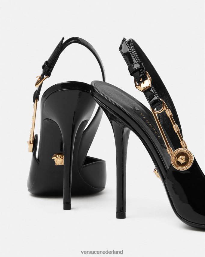 Versace Sling-back pumps van lakleer met veiligheidsspeld vrouwen zwart schoen J2T4F4490