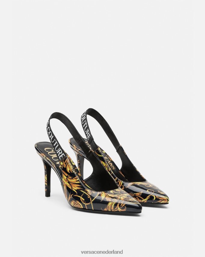 Versace Slingback-pumps met logocouture vrouwen zwart goud schoen J2T4F42308