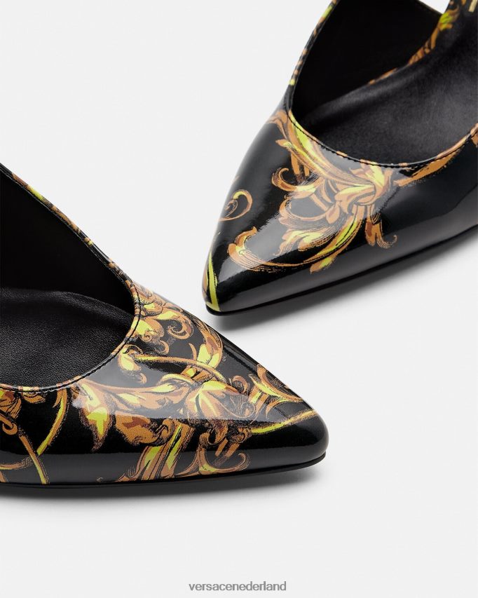 Versace Slingback-pumps met logocouture vrouwen zwart goud schoen J2T4F42308