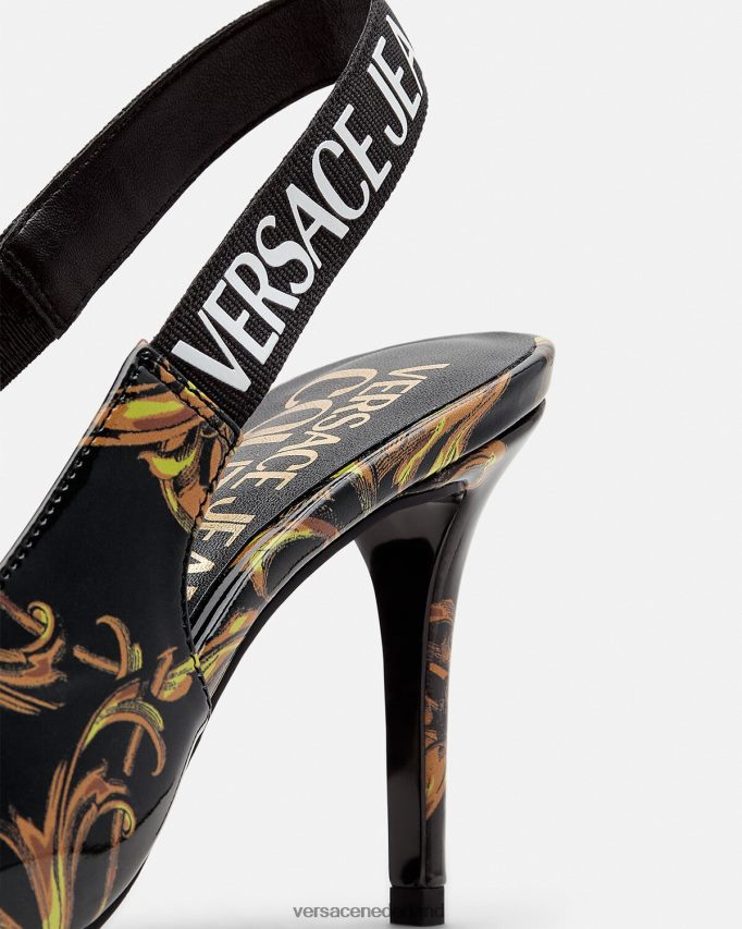 Versace Slingback-pumps met logocouture vrouwen zwart goud schoen J2T4F42308