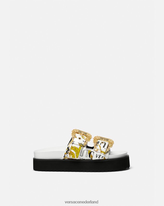 Versace Arizona-logo couture sandalen vrouwen goud en wit schoen J2T4F42275