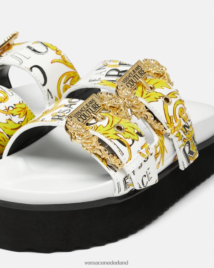 Versace Arizona-logo couture sandalen vrouwen goud en wit schoen J2T4F42275