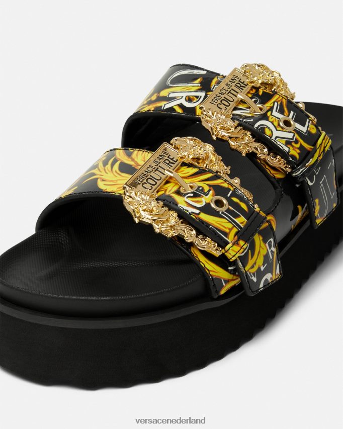 Versace Arizona-logo couture sandalen vrouwen zwart goud schoen J2T4F42276