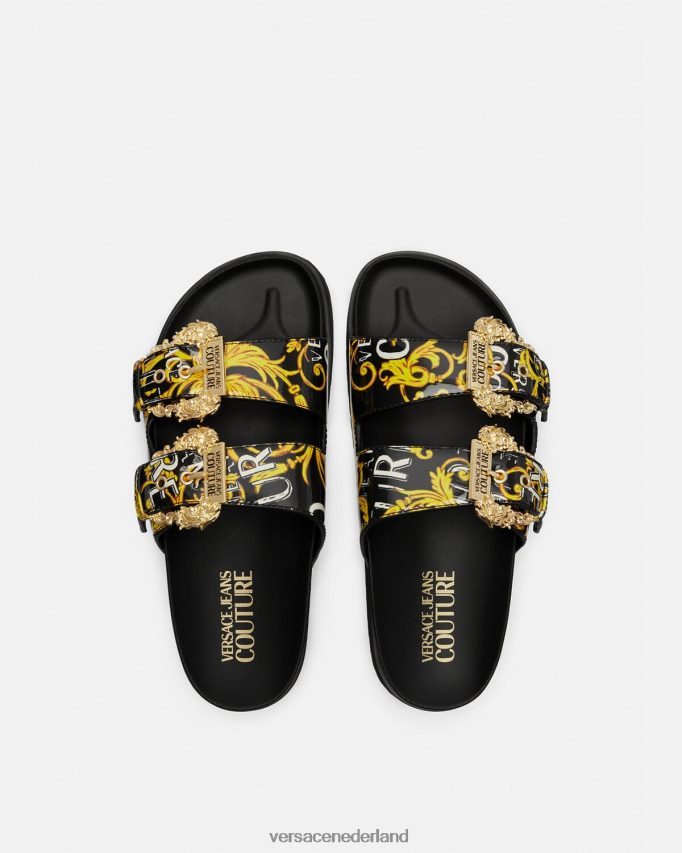 Versace Arizona-logo couture sandalen vrouwen zwart goud schoen J2T4F42276